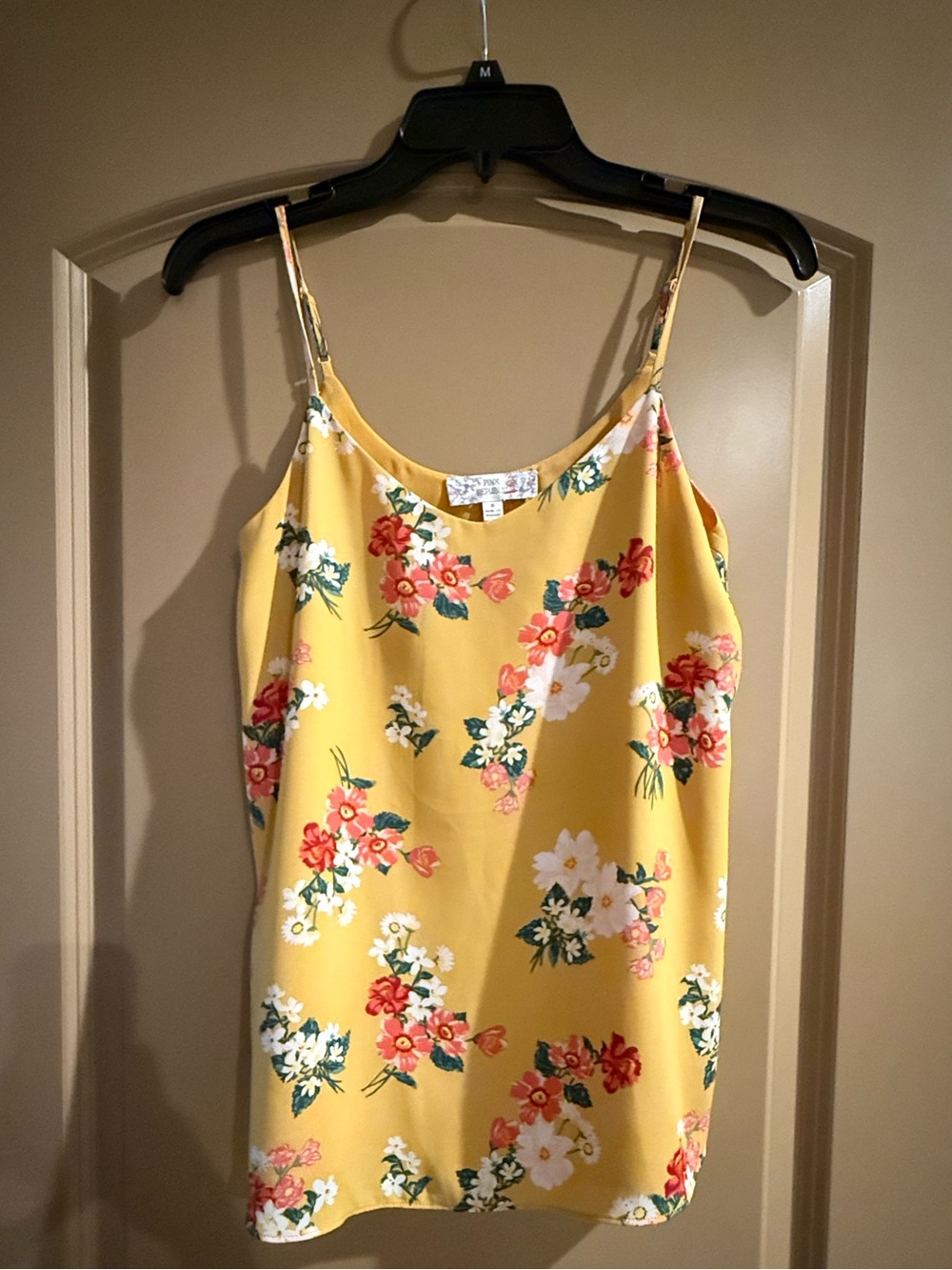 Pink Rose Yellow Floral Adjustable Strap Cami Tank Top Medium